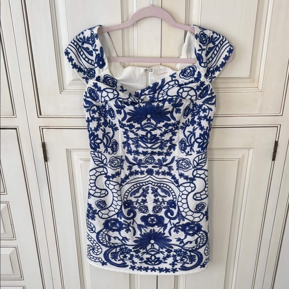Blue and White Embroidered Dress
